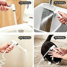 3 PiecesBidet Spray Set, Includes Handheld Sprayer, 2m Retractable Spring Hose And Drill-Free Wall Mount Bracket | Pressurized Water Flow, Adjustable Water Pressure, Suitable For Bidet Cleaning, Toilet Rinsing, Pet Washing, Mop Cleaning, Multi-Scenario Home Cleaning Kit, Compatible With Various Bathroom Spaces - White - View 9
