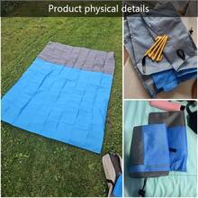 [Tear-Resistant Polyester Beach Mat] Durable Polyester Portable Foldable Outdoor Beach Mat - Tear-Resistant Picnic Blanket With Moisture-Proof Function, Includes Carrying Bag And Ground Stakes - Perfect For Camping, Travel, Hiking - Machine Washable - Blue - View 5