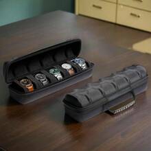 1‑5 Grid Black Watch Organizer,Hard‑Shell Watch Storage Box With Flip Cover And Comfort‑Grip Handle,Heavy‑Duty Protective Watch Case,Scratch‑Resistant&Shock‑Absorbent Design,Portable Practical Watch Display Holder For Men&Women,For Travel Or Home Use - Black - View 1