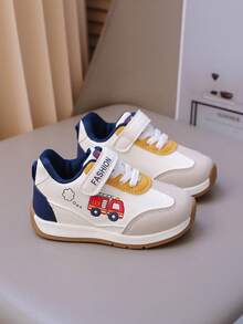 Sepatu Jalan Kasual Anak-anak Motif Kendaraan Konstruksi Kartun dengan Perekat Ajaib, Mudah Dipasang/Dilepas, Sol Lembut, Anti Selip, Unisex, Motif Patchwork. - Biru - View 2