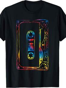 Tie Dye Retro Mixtape 80's Blank Cassette Tape Gift T-Shirt - 黑色 - 查看 1