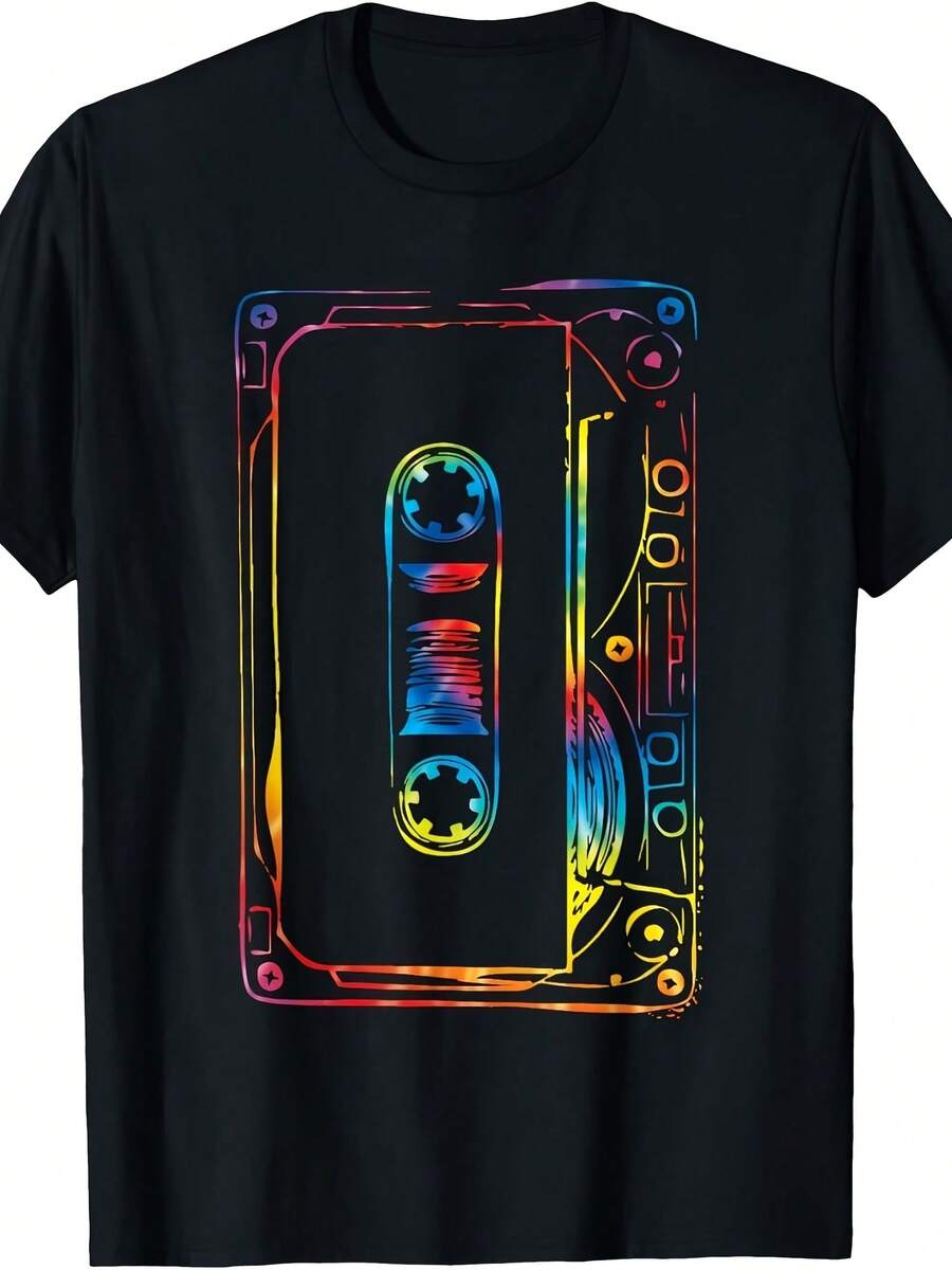 Tie Dye Retro Mixtape 80's Blank Cassette Tape Gift T-Shirt - 黑色 - 查看 1