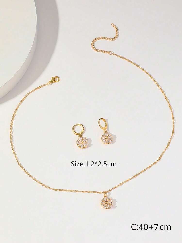 3件組閃亮鋯石花朵耳環與項鍊套裝，幸運葉片日常配戴珠寶套組，適合派對、約會、婚禮，新娘禮物、情侶禮物、母親節禮物、聖誕禮盒、生日禮物 - 金色 - 查看 9