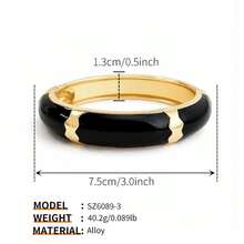 ORNAPEADIA 1pc Women's Gold-Plated Black Enamel Open Bangle Bracelet, Versatile Summer Beach Accessory, Suitable For Daily Wear/Gift - SZ60895-3 - View 6