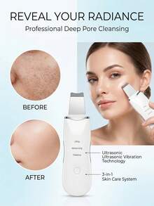 AXH. Non-Irritating Deep Facial Cleansing Tool, Skin Scraper, Vibrating Paddle-Shaped, Facial Skincare Beauty Device, Skin Cleansing Paddle - White - View 2