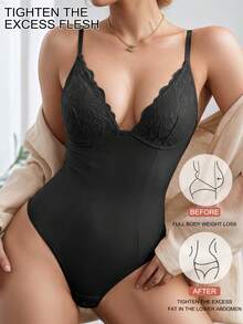 1pc Seamless Lace Deep V-Neck Shaping Bra, Effective Body Shaper Suitable For Weddings And Parties - Black - View 2
