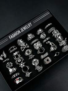 10/20pcs Gothic Women's Rings Set, Punk Hip Hop Multi-Piece Finger Rings, Party Vacation Daily Wear Finger Accessories, Fashion Jewelry Gift, Unisex Random Style - Silver - View 2