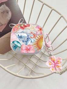 Shockproof Soft Shell Flower Sea Turtle Painted Transparent Additional Bracelet Fashion Bluetooth Earphone Case With Cute Pink Cherry Blossom Keychain For Airpods 4 3 1/2 Pro3 Pro/Pro2 - Multicolor - View 8