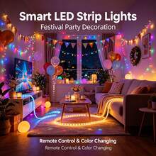 98.4英尺 2卷 RGB 變色 LED 燈條,APP 與遙控控制,音樂同步,可調光,可裁剪,USB 接口 LED 燈條,適用於臥室、遊戲室、電視和家居裝飾,萬聖節裝飾 - 黑色遙控 - 查看 9