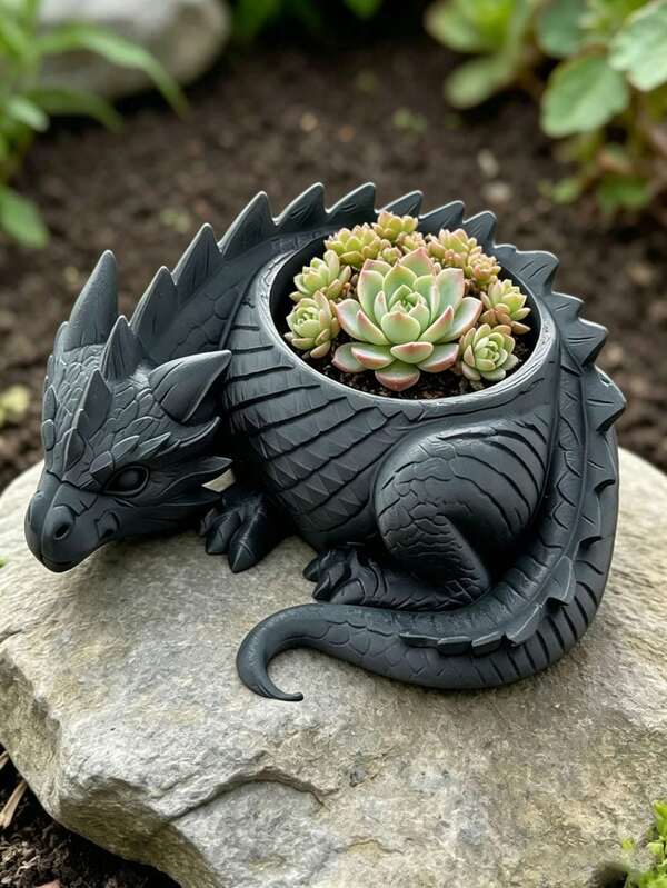 1pc Baby Dragon Desktop Planter, Desktop Statue, Office Decor, Desktop Simulated Pet Ornament, Creative Sleeping Dragon Succulent Planter, Suitable For Home Office And Bedroom, Desktop Decoration, Gift Ornament, Planter Home Decor, Office Storage