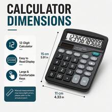 Commercial Black 12-Digit Calculator, Large LCD Display Panel, Suitable For Office Accounting, Student Advanced Math Calculations, Long-Lasting Solar Powered Calculator - Calculator - Black - View 3