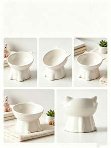 1pc Elevated Tilted Cat Bowl For Neck Protection - Anti-Spill Pet Feeding Bowl, Easy-To-Clean Cat Water Dish, Ergonomic Pet Food Bowl For Elegant Eating, Stable Non-Slip Pet Tableware, Essential Indoor Pet Supplies - 150ml - View 10