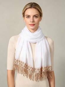 1pc Women's Sequin Tassel Chiffon Long Scarf Shawl For Party, Banquet, Outerwear - Multicolor - View 2
