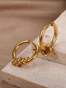 1 Pair Vintage Small Chain Hoop Earrings For Women Gold Color Stainless Steel Geometric Earrings Party Wedding Jewelry Gift - Multicolor - View 11
