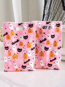 10/20/50pcs Pink Halloween Gift Bags, Cute Ghost Pumpkin Bat Pattern Tote Bags With Handles, Boys Girls Halloween Trick Or Treat Party Favors Party Supplies - Multicolor - View 4