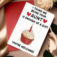 1pc "When Your Aunt Is Already The Best Gift" Red Envelope Birthday Card, With Cupcake Illustration, Perfect For Niece/Nephew And Family Birthday Card - 18*13cm - View 8