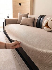 SANMOSPIN 1PC Linen Fabric Solid Color Minimalist Style Waterproof Sofa Cover, All-Season Versatile Comfortable Sofa Cushion, Suitable For 1-4 Seater Sofa In Bedroom, Living Room, Study, Office, Home Decor - Coffee Brown - View 1