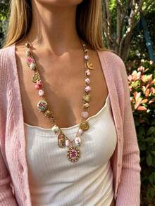 Monlansher Nuevo collar largo de acero inoxidable para mujer con múltiples colgantes, artesanía de esmalte con goteo, encantos de moda múltiple, personalizado casual versátil - N0497 - Estilo colgante múltiple - Ver 7