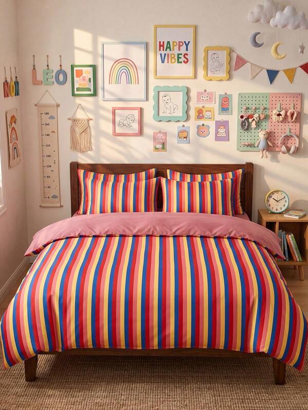 2/3pcs Vintage Colorblock Wide Stripe Duvet Cover Set, Bedding, Cozy Room Decor, Skin-Friendly Breathable, Ultra Soft Anti-Pilling, Duvet Cover + Pillowcase, No Duvet Insert, Suitable For Single/Double/Queen/King Bed, All Season, Home Textiles
