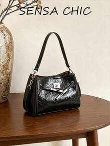 Textured Metal Decor Soft Leather Material Twist Lock Closure Adjustable Shoulder Strap Crossbody Bag Modern Casual Style Women's Bag Suitable For Office Commute Short Trips Gatherings Shopping Multi-Purpose Shoulder Bag - Multicolor - View 2