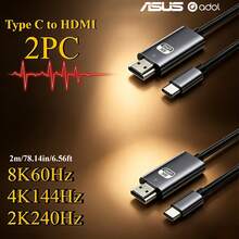 Kabel Mirroring Layar ASUS 8K Tipe C ke HDMI 2.1 8K60Hz 4K144Hz 2K240Hz Kabel Video Gaming Male ke Male Kabel Layar Definisi Tinggi Kompatibel dengan Laptop Ponsel Monitor TV - View 8
