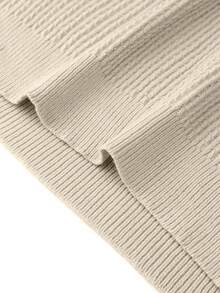Vintage Textured Vertical Striped Loose Knit Sweater Men's Solid Color Crew Neck Long Sleeve Base Layer Top Casual Versatile Autumn/Winter - Apricot - View 8