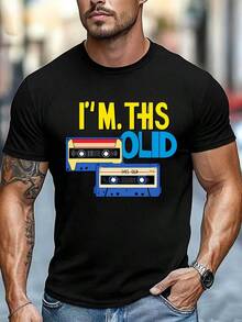 Men's Graphic T-Shirt Vintage Cassette Tape "I'M THIS OLD" Casual Crew Neck Short Sleeve Streetwear - Black - View 2
