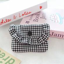 XD Korean Style Frill Trim Flap Card Holder, Exquisite Flap ID Card Holder, Portable Coin Purse, Miscellaneous Storage Bag, Portable Mini Sanitary Pad Storage Bag, Student Card Holder, ID Card Holder, Suitable For Back To School - Multicolor - View 7