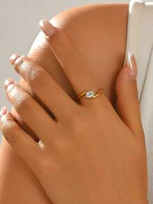 1pc Niche Premium Versatile Square Long Rhinestone Ring, Heart-Shaped Mother Of Pearl Ring, Marquise Zirconia Ring, Thin Pave Ring And More Styles Adjustable Index Finger Ring, Commute Date Elegant Layering Accessory, Exquisite Jewelry Gift For Best Friend And Girlfriend - Yellow Gold - View 3