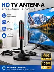 YAIUZGOO Portable HDTV Antenna DVB-T Amplifier 25dBi 250+ Mile Coverage Ultra HD HDTV With Amplifier VHF/UHF Fast Response Outdoor Antenna Kit With Magnetic Base Suitable For Indoor/Outdoor TV, Smart TV And Old TV - Small Round Stick - View 1