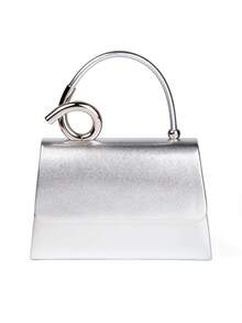 Helyda 1pc Silver Fashion Solid Color PU Flap Handbag, Charming Elegant Women's Business Bag, Suitable For Women's Daily Use, Clutch/Handbag/Shoulder Bag/Crossbody Bag, Can Be Used For Wedding/Party/Ball/Evening Banquet And Other Gatherings - Silver - View 4