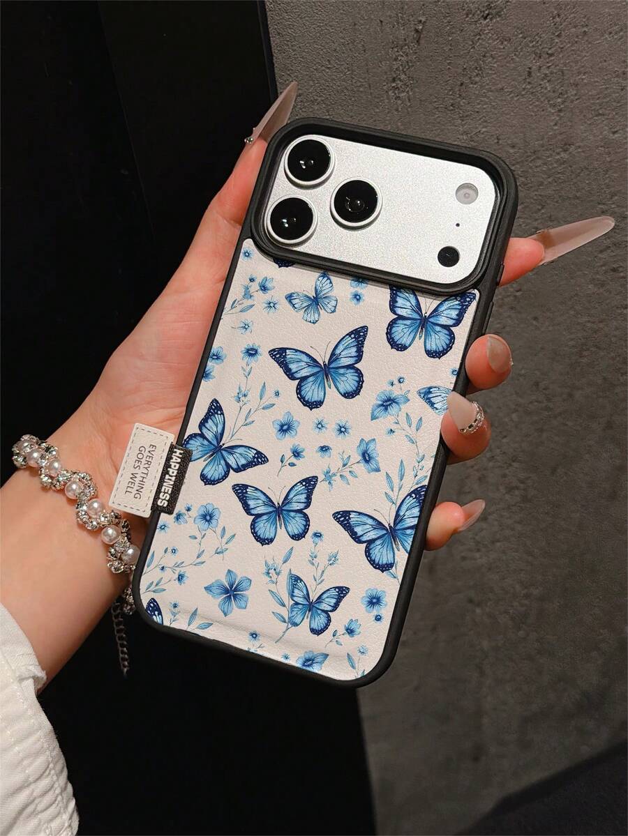 1 buah Casing Ponsel Premium Fashion Layar Penuh Motif Kupu-kupu & Bunga Biru, Casing Lembut Anti-Jatuh Perlindungan Penuh dengan Potongan Besar, Kompatibel dengan Apple 17 Pro Max/11/12/13/14/15/16 Pro Max/17 dan Model Lainnya, Hadiah Liburan - MultiWarna - View 1