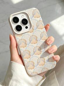 1pc Personalized Shell Pattern Cream White Faux Leather Large Hole Phone Case Compatible With IPhone 16/16 Pro/16 Plus/15/15 Pro Max/15 Pro/11/12/13/14 Pro Max/11 Pro/11 Pro Max/12 Pro/12 Pro Max/13 Pro/13 Pro Max/14 Pro/14 Pro Max Soft Shell Premium Creative - Multicolor - View 1