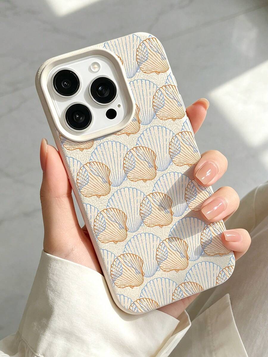 1pc Personalized Shell Pattern Cream White Faux Leather Large Hole Phone Case Compatible With IPhone 16/16 Pro/16 Plus/15/15 Pro Max/15 Pro/11/12/13/14 Pro Max/11 Pro/11 Pro Max/12 Pro/12 Pro Max/13 Pro/13 Pro Max/14 Pro/14 Pro Max Soft Shell Premium Creative - Multicolor - View 1