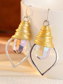 DIYCCPC Women's Contrast Color Long Earrings, Spiral Wrap Design, Hollow Water Drop, Suitable For Daily Commute, Date And Party - Two Tone - View 8