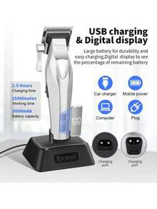 Kemei 2-In-1 Hair Clipper Set KM-3023-702 + KM-1798 Professional Hair Trimmer, Includes 11 Limit Combs, Cleaning Brush, Charging Cable, Suitable For Men, Women, Children, Home And Salon Use - KM-1798 - View 3