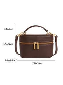 1件新款時尚PU拼接手提便當包，優雅極簡紋理單肩包 - 咖啡 - 查看 6