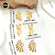 2pcs Chic 18K Gold-Plated Stud Earrings Set – Creative Gold Stud Earrings Design | Fashionable Minimalist Design Specially For Women, Exquisite Design Suitable For Daily Wear And Gifting, Fashion Accessory To Enhance Your Look - Gold - View 8