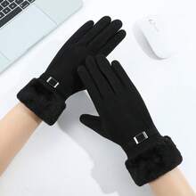 2pcs Women's New Multi-Color Winter Faux Suede Thermal Lined Warm Five-Finger Buckle Outdoor Touchscreen Gloves - Multicolor - View 10