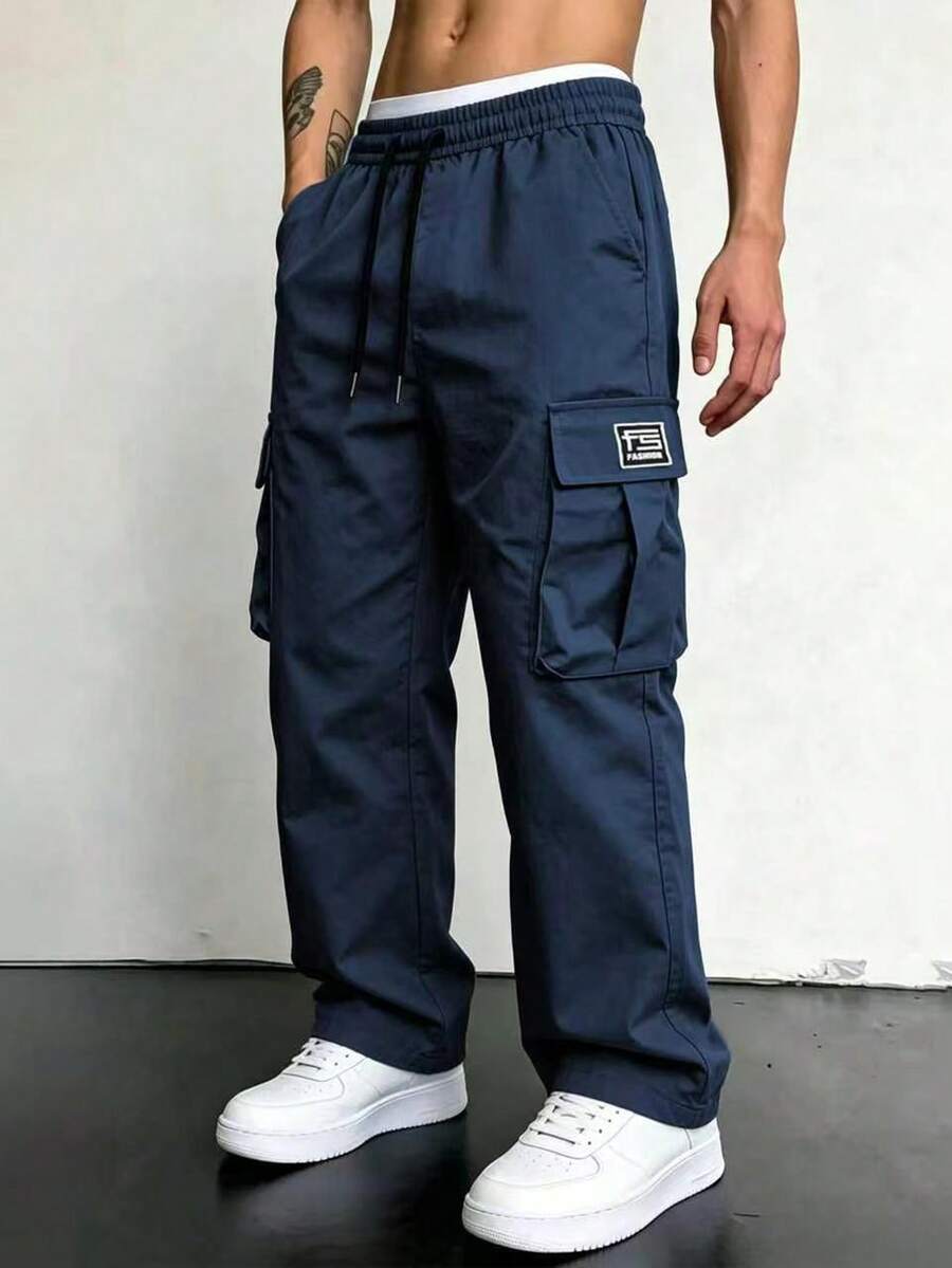 2026 Spring/Autumn New Men's Cargo Pants, Loose Fit, Multi-Pocket Design Sports - Blue - View 1