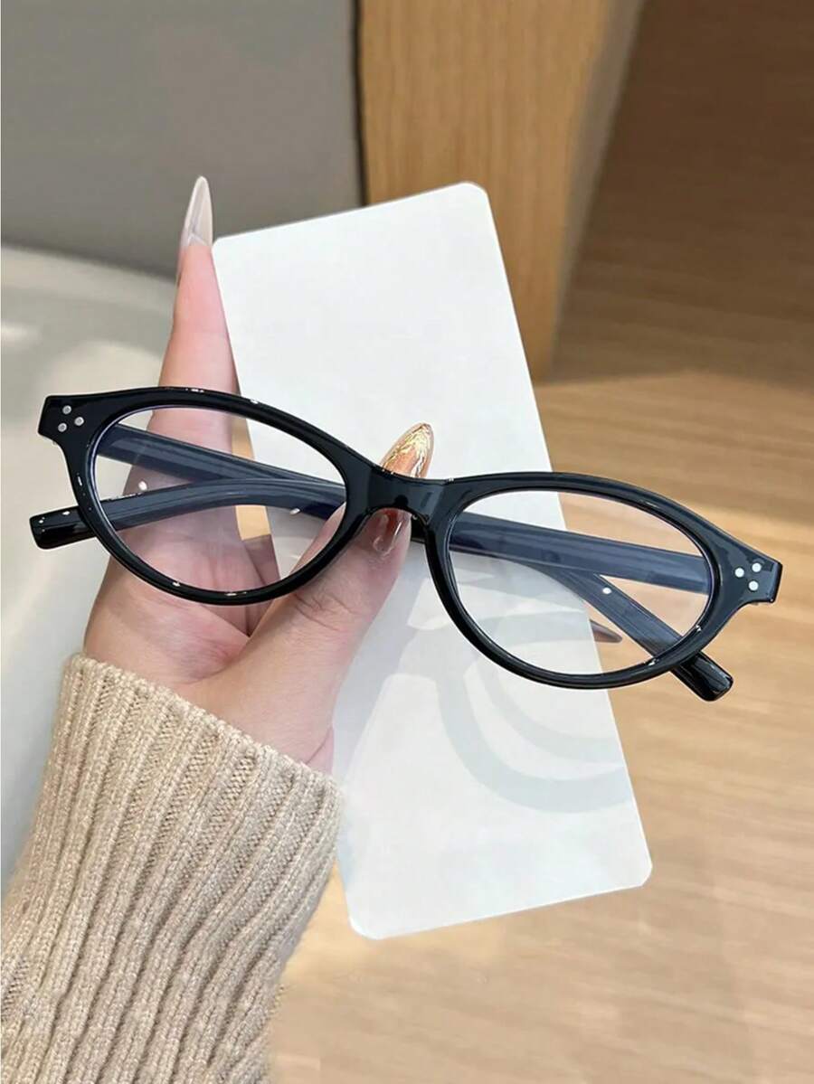 2026 Y2K American Retro Small Oval Black Frame Glasses, INS Minimalist Accessory Gift, Suitable For Home Office And Street Style Looks For Women - Multicolor - View 1