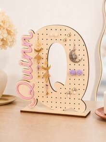 1pc Customized Wooden Letter Earring Stand, Personalized Jewelry Display Stand, Ear Stud Storage Rack, Desktop Storage Rack, Suitable For Placement On The Dressing Table. Suitable As Birthday Or Bridesmaid Gifts. - Multicolor - View 11