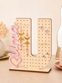 1pc Customized Wooden Letter Earring Stand, Personalized Jewelry Display Stand, Ear Stud Storage Rack, Desktop Storage Rack, Suitable For Placement On The Dressing Table. Suitable As Birthday Or Bridesmaid Gifts. - Multicolor - View 22