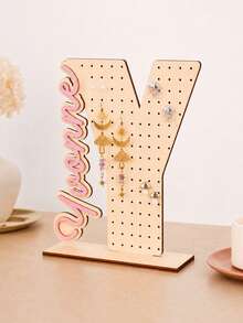 1pc Customized Wooden Letter Earring Stand, Personalized Jewelry Display Stand, Ear Stud Storage Rack, Desktop Storage Rack, Suitable For Placement On The Dressing Table. Suitable As Birthday Or Bridesmaid Gifts. - Multicolor - View 15