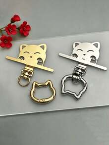 360° Rotatable Cartoon Cat Stainless Steel Connector, With Metal Cat Head Spring Clip, Metal Phone Lanyard Clip, Hanging Ring Buckle, For Connecting Phone And Lanyard - Multicolor - View 4