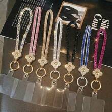 Luxury Phone Lanyard Sparkling Rhinestone Crystal Wrist Strap Keychain Anti-Loss Hanging Rope Universal Sequin Short Pendant Chain - Multicolor - View 1