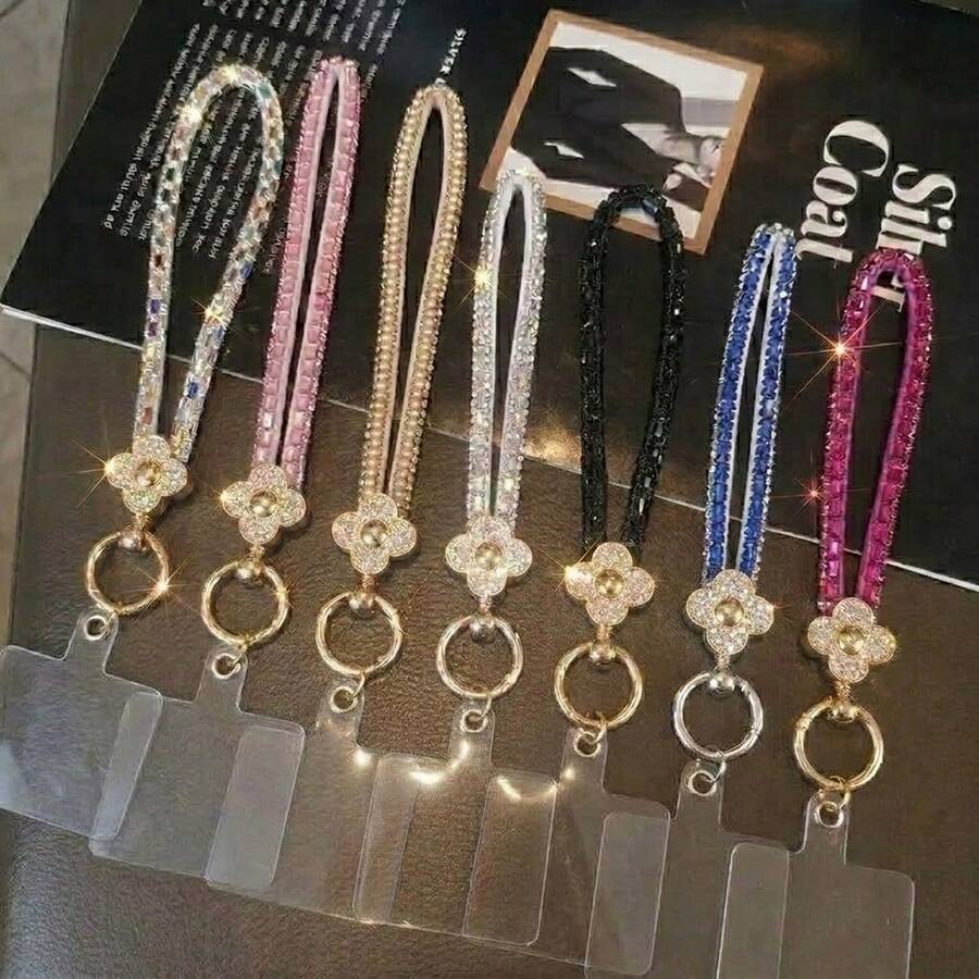 Luxury Phone Lanyard Sparkling Rhinestone Crystal Wrist Strap Keychain Anti-Loss Hanging Rope Universal Sequin Short Pendant Chain - Multicolor - View 1