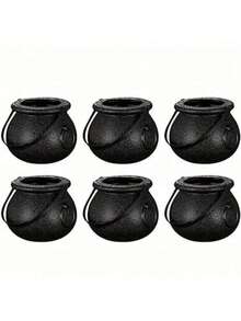 6pcs Mini Witch Cauldron With Handle, Pink & Black Halloween Small Candy Bucket, Trick Or Treat Pot, Tabletop Decor, Party Favor Container, Halloween Miniature Prop For Home Party Decoration - Multicolor - View 15