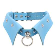 1pc Fashion Punk Gothic Collar Choker Necklace With Simple Pendant Ring - Multicolor - View 14