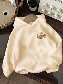 Young Boy Fun Print Pullover Sweatshirt, Warm & Comfortable Thermal Lined Pullover Sweatshirt For Autumn/Winter - Apricot - View 5